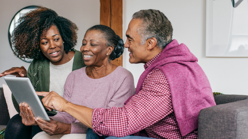 African-American Woman Caregiver and Senior Parents