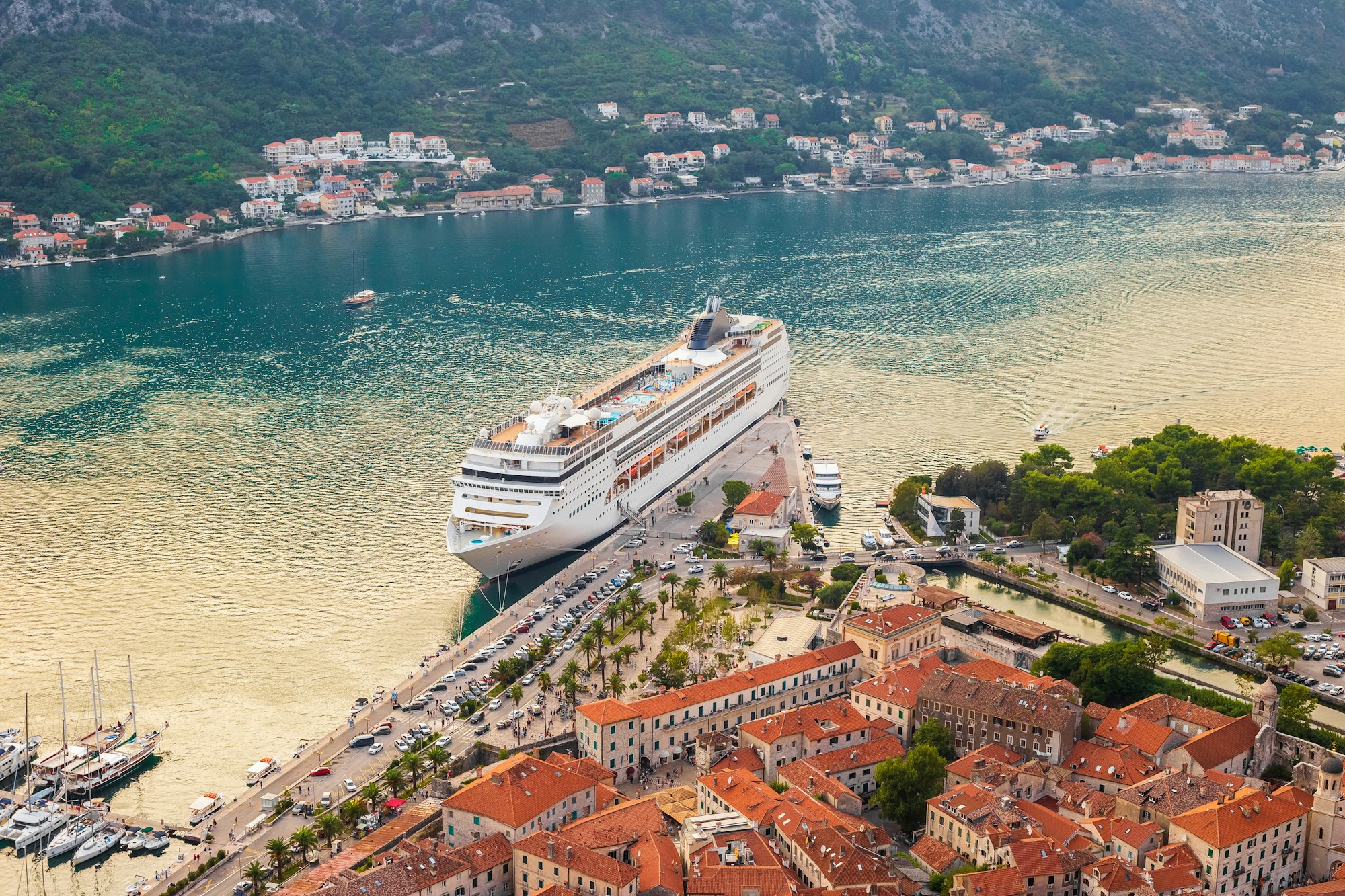 Large cruise ship arrived in the city of Kotor in Montenegro